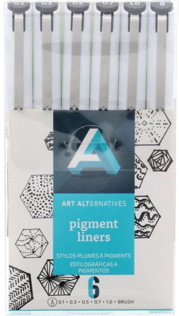 PIGMENT LINER PENS BLACK 6 PIECE WITH BRUSH